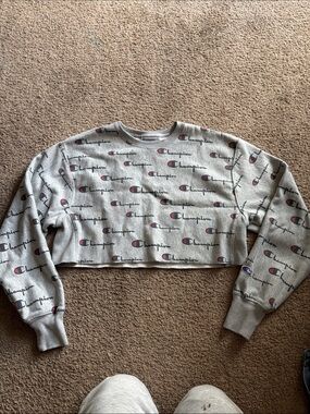 Champion Light Gray Cropped Logo Crewneck Sweatshirt